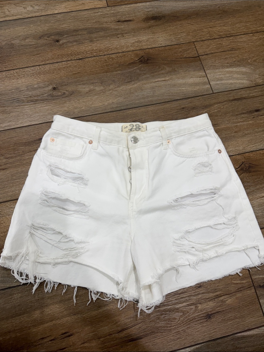 Free People White Distressed High-Rise Jean Shorts
